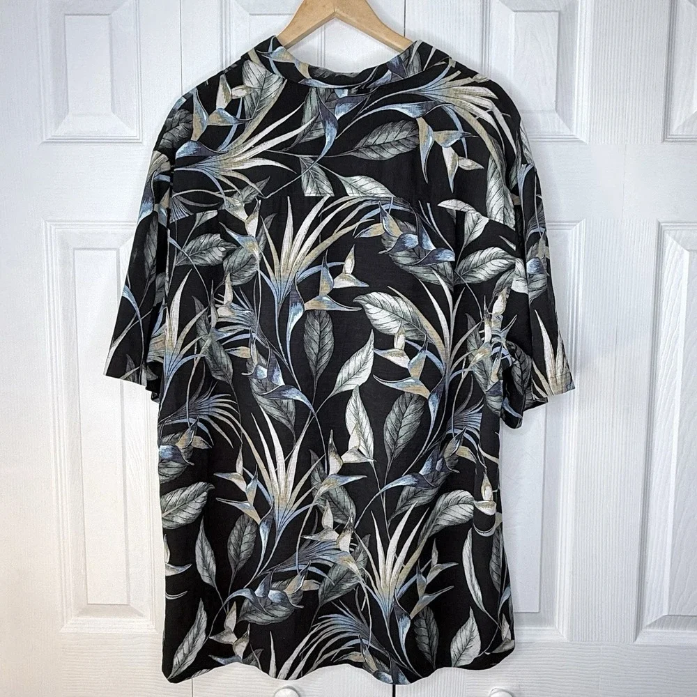 PARADISE COLLECTION 100% Silk Hawaiian Shirt‎ Mens XL Black Camp